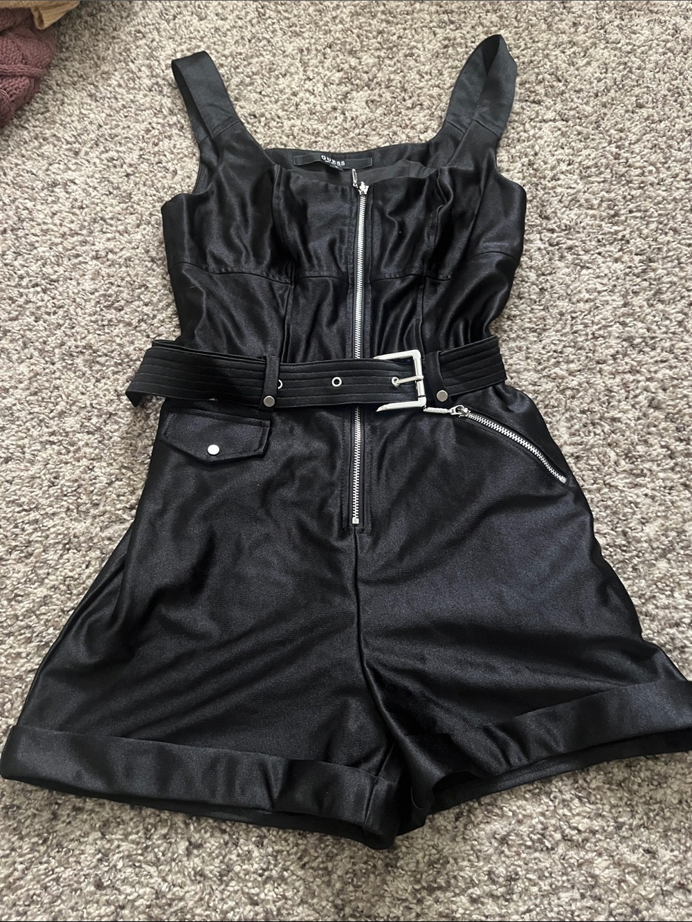 Guess Black Sleeveless Zip Romper with Pocket Details